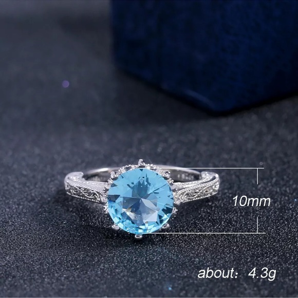 Round Cut Aquamarine  Romantic 925 Silver Rings - Picture 5 of 5